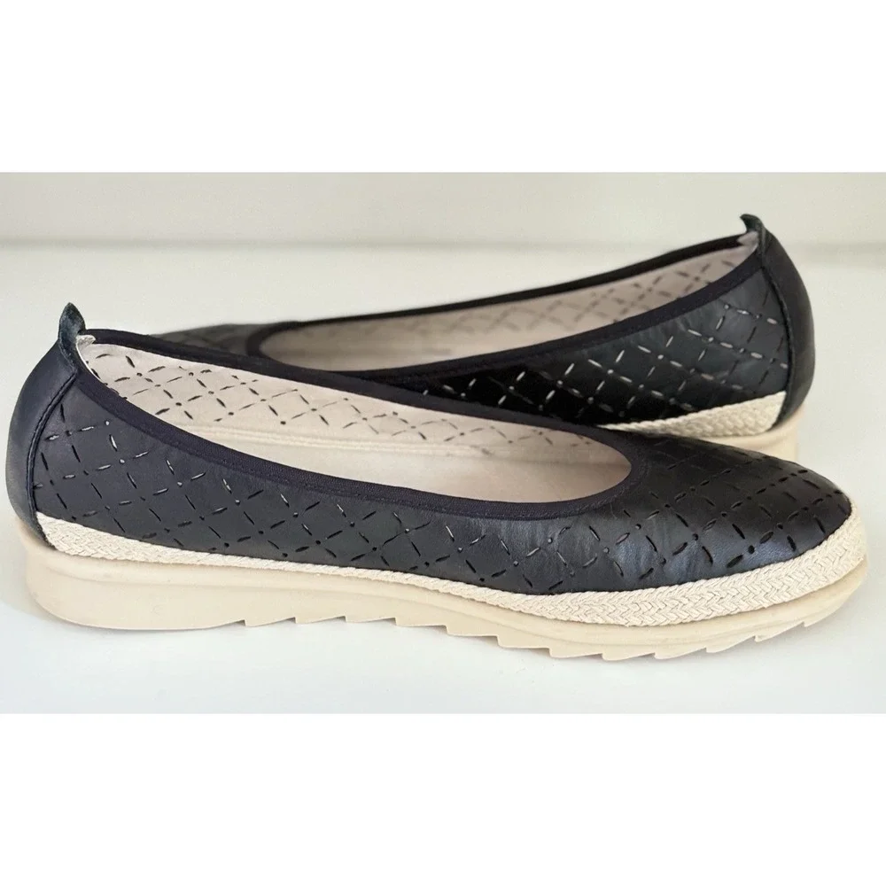 Enjoiya Women's Cut Out Slip‎ On Black Beige Espadrille Look Size 40 US 9 - 9.5